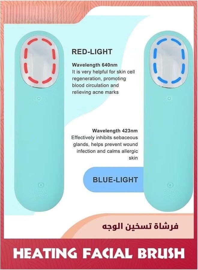 فرشاة تنظيف الوجه الصوتية,قوة الوجه المكرر مع 5 أوضاع السرعة,مقاومة للماء 3 في 1 أنيون استيراد 45 ℃ التدليك التدفئة,فرشاة السيليكون القابلة لإعادة الشحن USB,الأزرق - Image 4